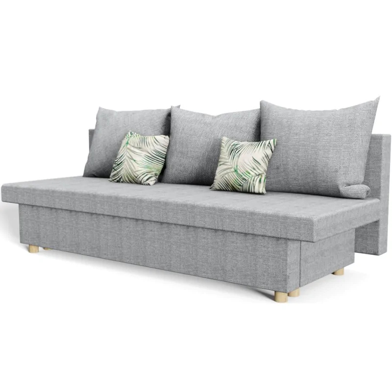 Sofa rozkładana ANTA, sofa z funkcją spania i pojemnikiem na pościel, sofa rozkładana, sofa rozkładana w tkaninie welurowej, sofa w kolorze: szary