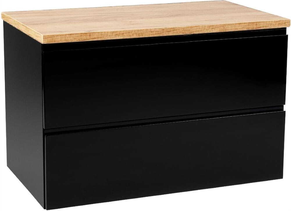 Szafka łazienkowa 60x50 cm wisząca czarny połysk z blatem Modus