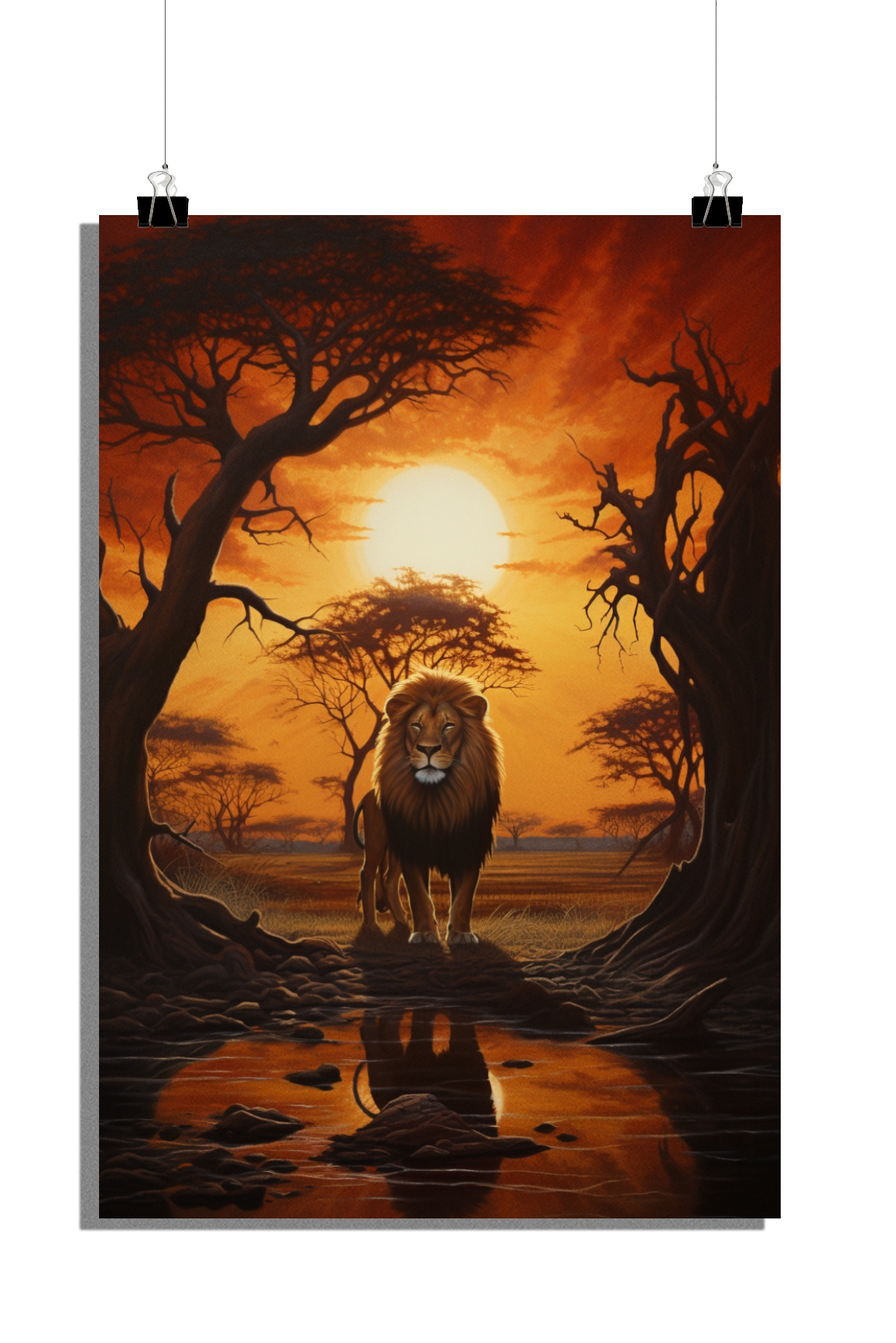 Plakat zwierzęta - Plakat lew - Plakat zachód słońca - Plakat natura - 51x71cm - Idealny do oprawienia w ramkę