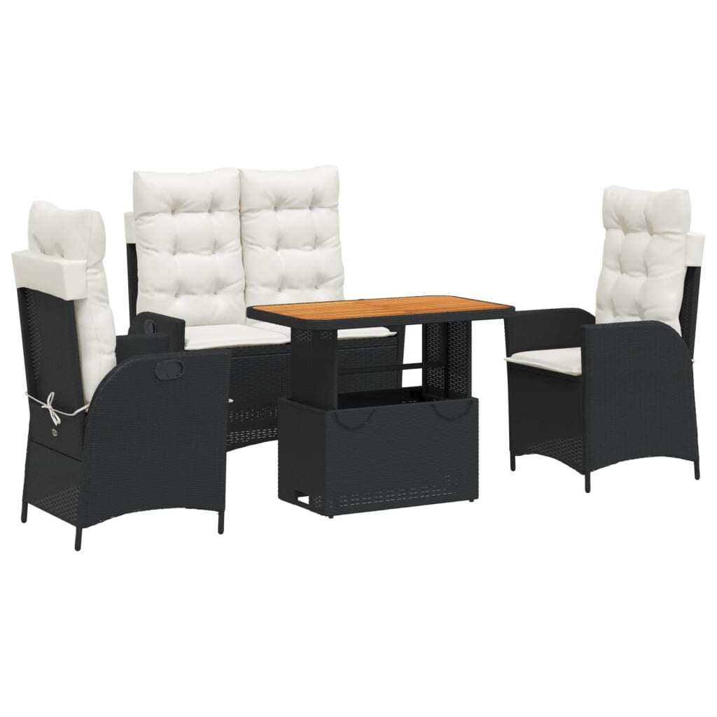 vidaXL 4-częściowy ogrodowy zestaw jadalniany z poduszkami z czarnego polirattanu
