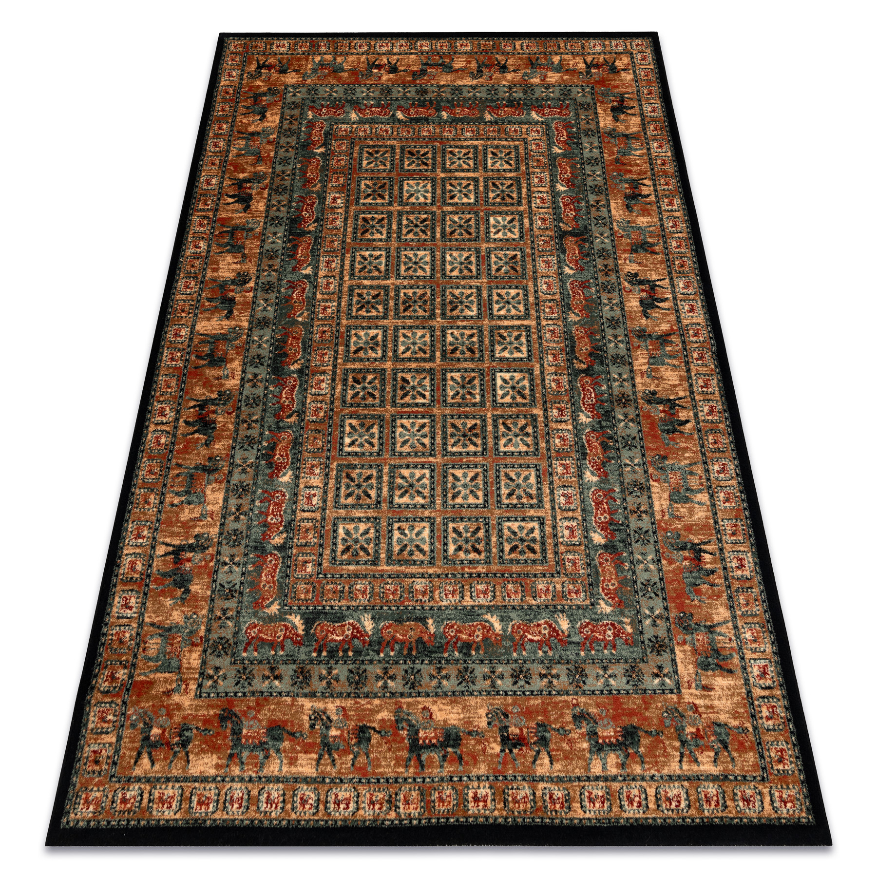 Dywan wełniany KASHQAI 4301 500 orientalny, ramka beż / zielony beżowy 160x240 cm