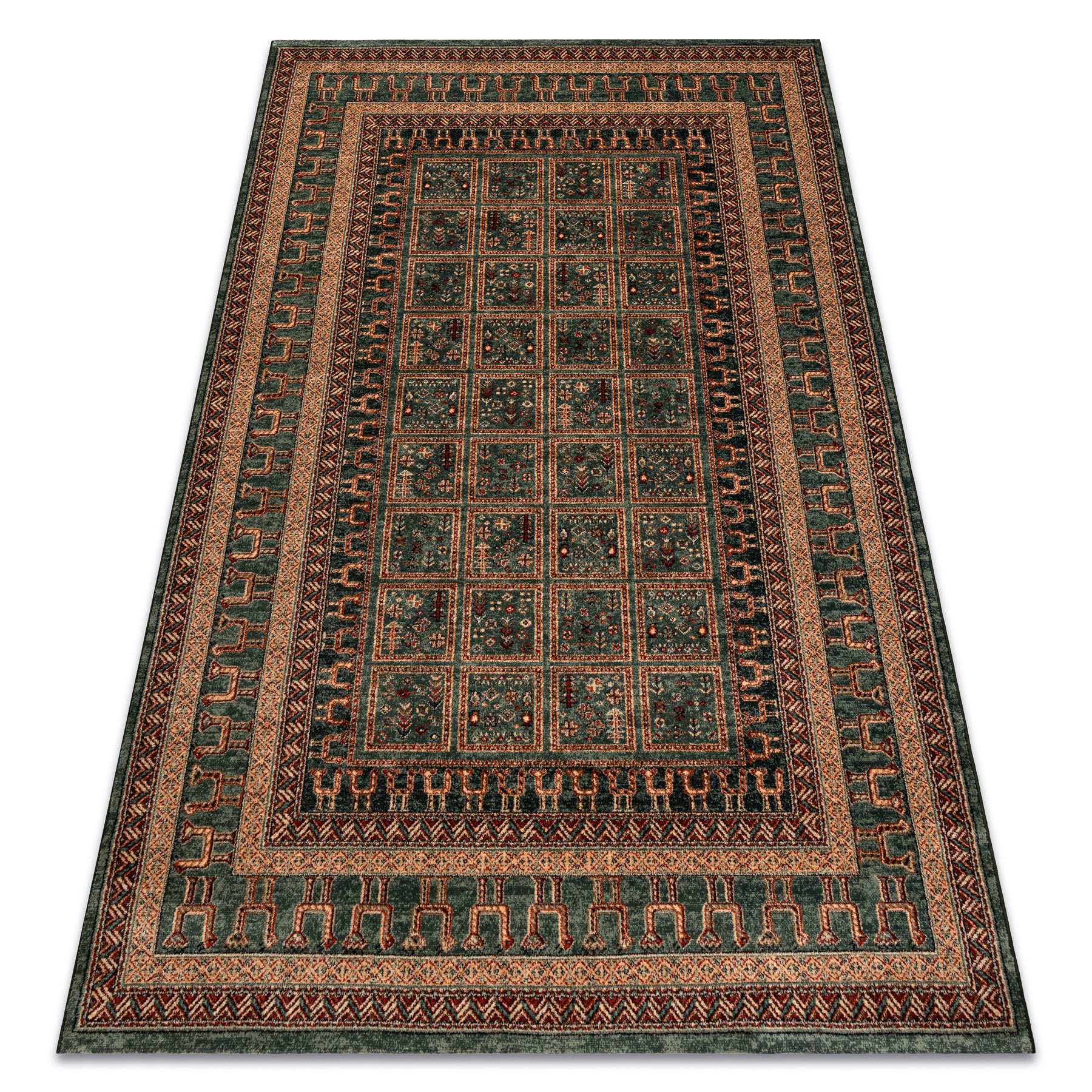 Dywan wełniany KASHQAI 4349 400 orientalny, ramka zielony 135x200 cm
