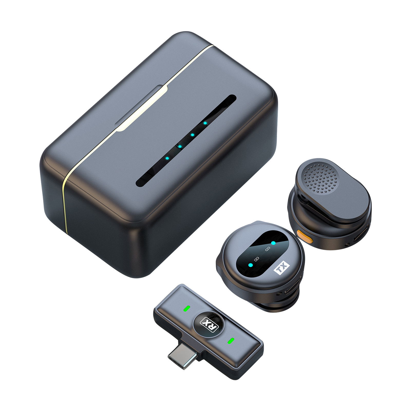 One-Trigger-Two Bezprzewodowy mikrofon 2.4G Magnetyczny mikrofon z klipsem do smartfonów Zasięg transmisji 50 m Redukcja szumów Wbudowany akumulator z etui ładującym Zamiennik do smartfonów z Androidem Type-C Tablety Vlog Transmisja na żywo Wywiad