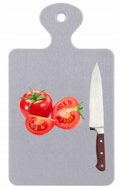 Plastikowa deska do krojenia z uchwytem 31x17 cm szara do zawieszenia