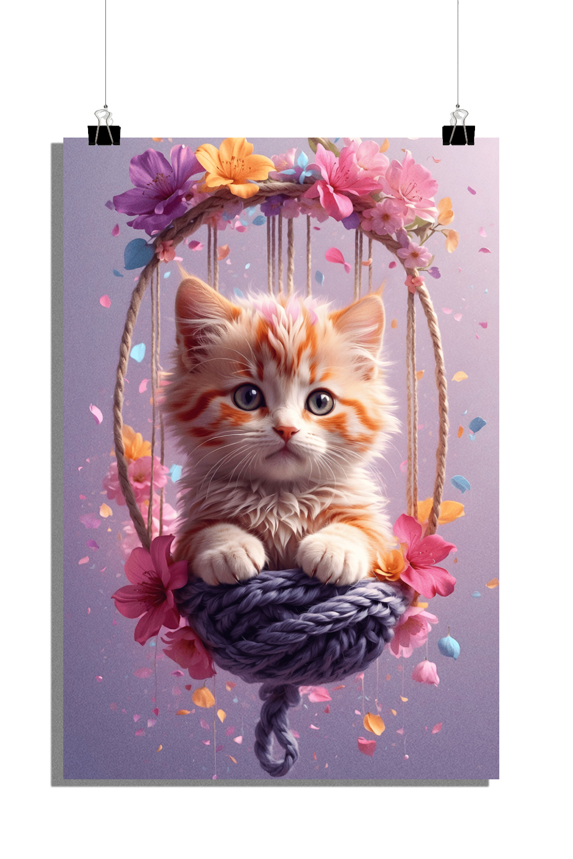 Plakat z kotkiem - Plakat z huśtawką - Plakat z kwiatkiem - Plakat z kotem - Plakat z liną - Plakat do przedszkola - 51x71cm - Idealny do oprawienia w ramkę