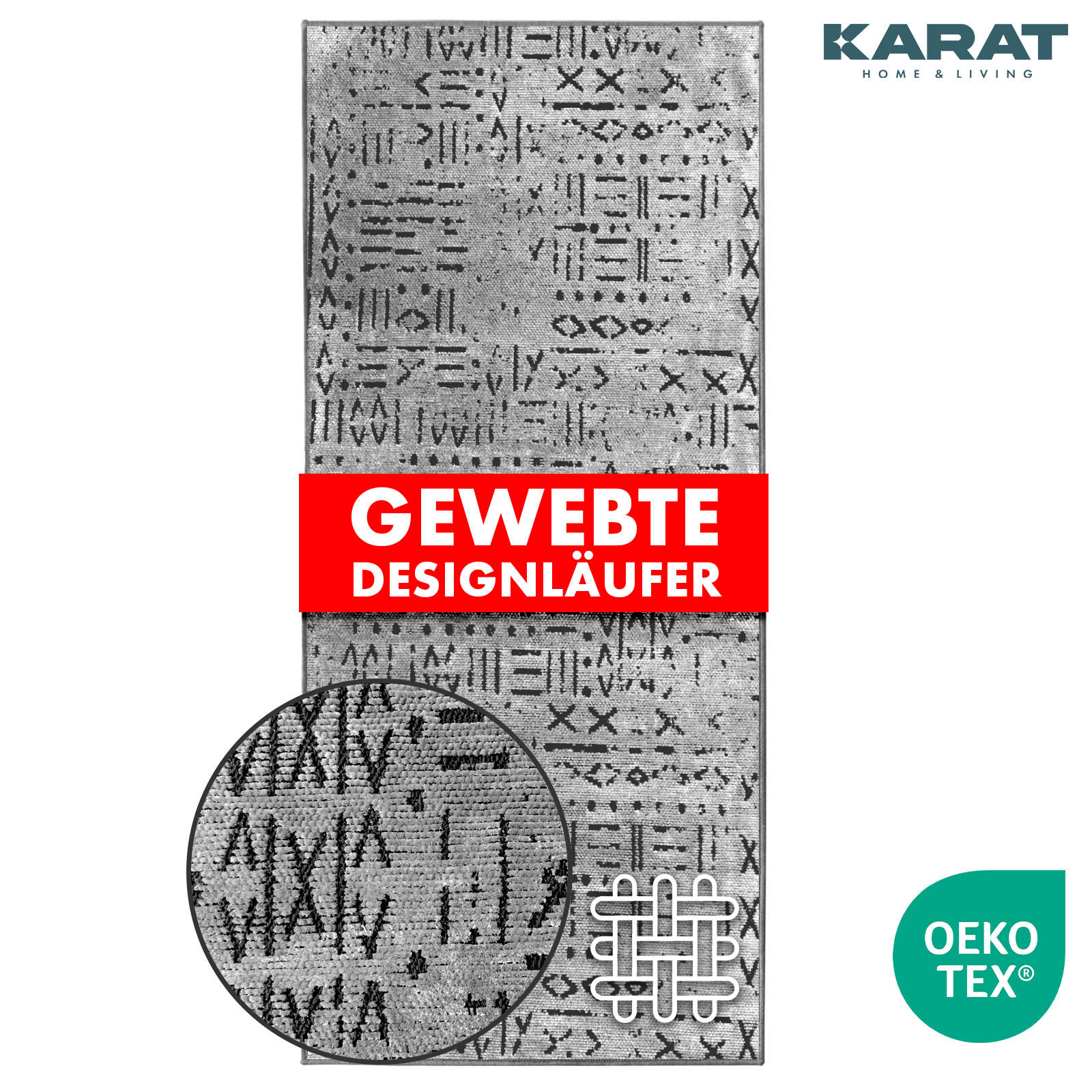 Bieżnik dywanowy Vena Wysokiej jakości żakardowy splot ze srebrnym wzorem 80 x 150 cm