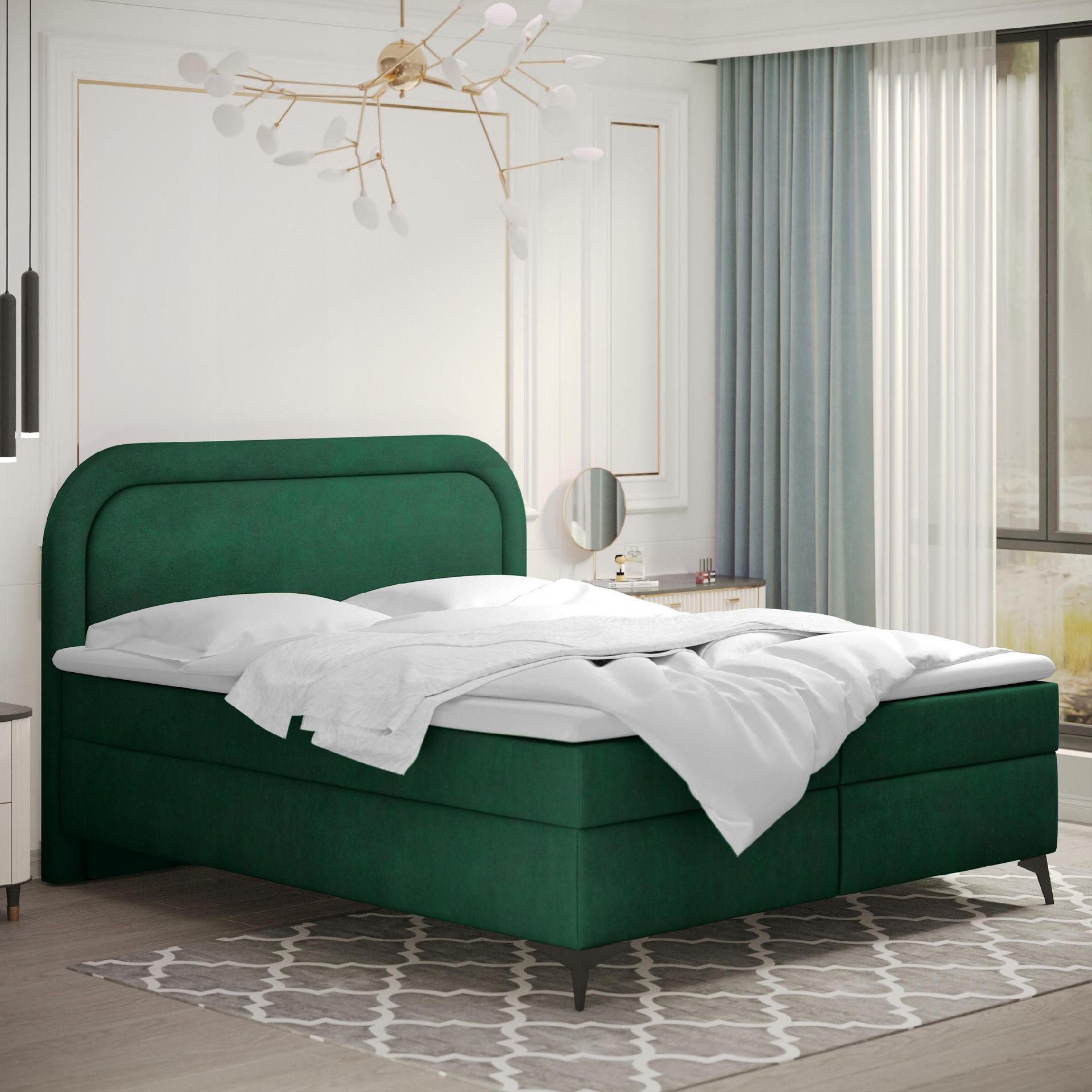Łóżko kontynentalne VALENTINO materac 160x200 tkanina Noel zielony