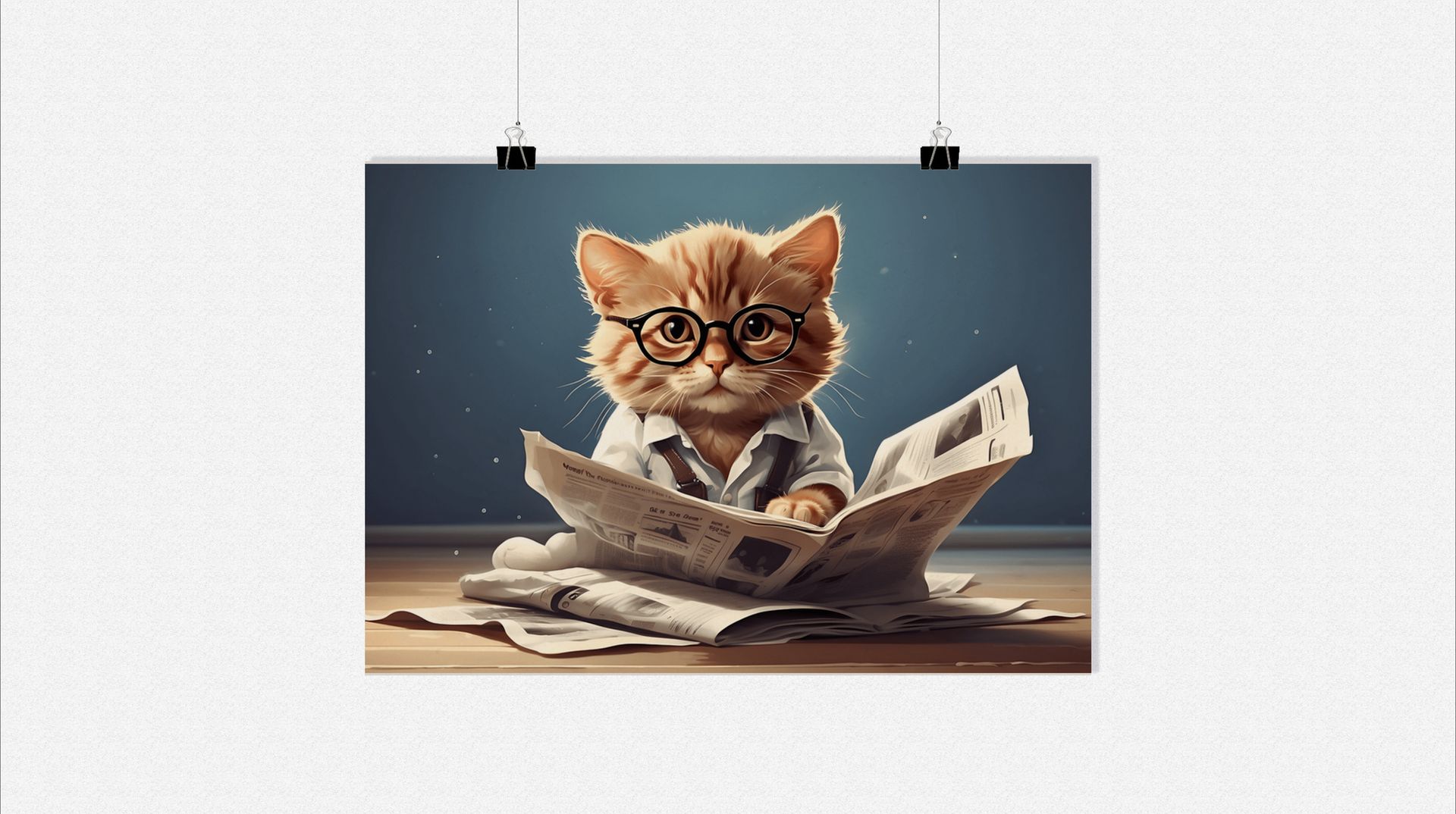 Plakat z kotem - Plakat do gazety - Uroczy plakat - Plakat fantasy - Plakat z kreskówki - 71x51cm - Idealny do oprawienia w ramkę