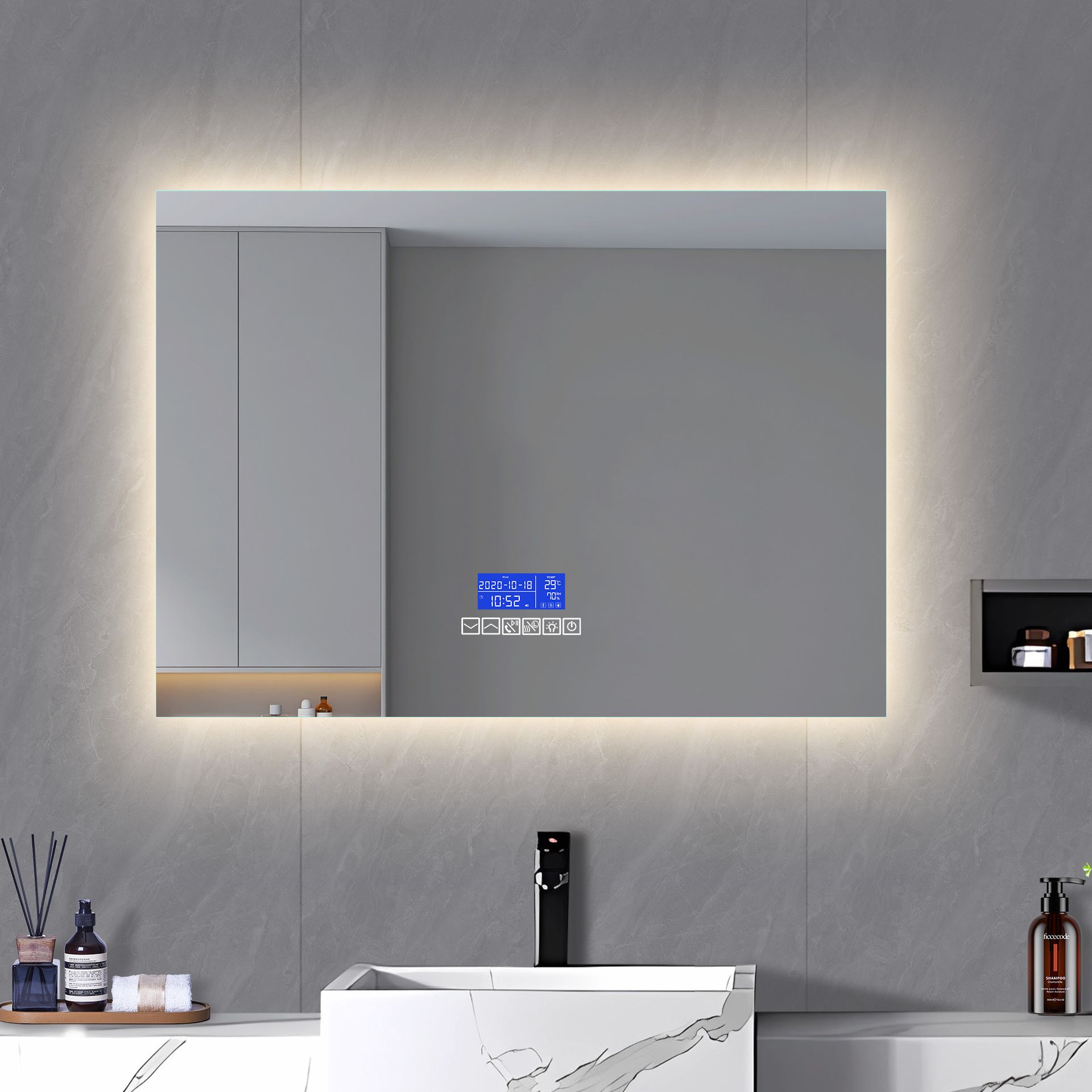 Lustro łazienkowe z oświetleniem - 100 x 60 cm, lustro łazienkowe LED z czujnikiem dotykowym/ściemnianiem/zmianą koloru Lustro łazienkowe LED z głośnikiem Bluetooth, IP44