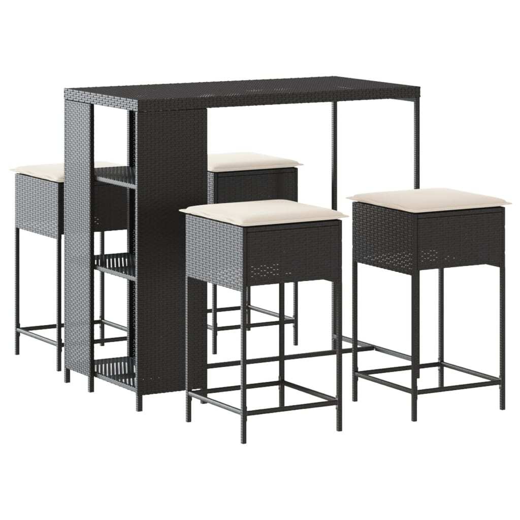 vidaXL 5-częściowy ogrodowy zestaw barowy z poduszkami z czarnego polirattanu