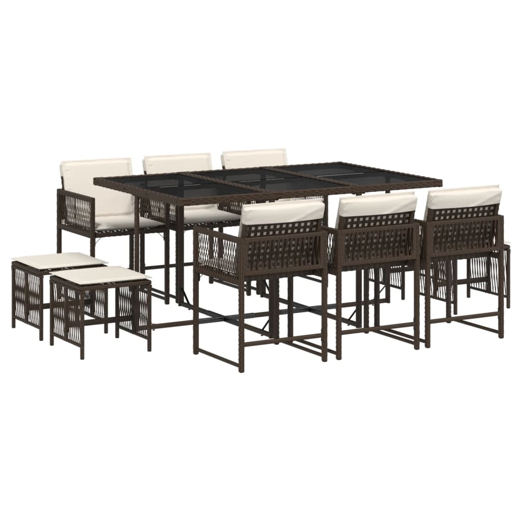 vidaXL 11-częściowy ogrodowy zestaw jadalniany z poduszkami z brązowego polirattanu