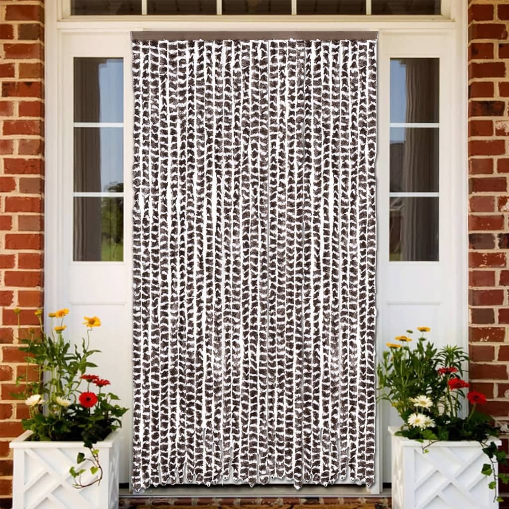 Zasłona na muchy szenilowa brązowo-biała 118x220 cm