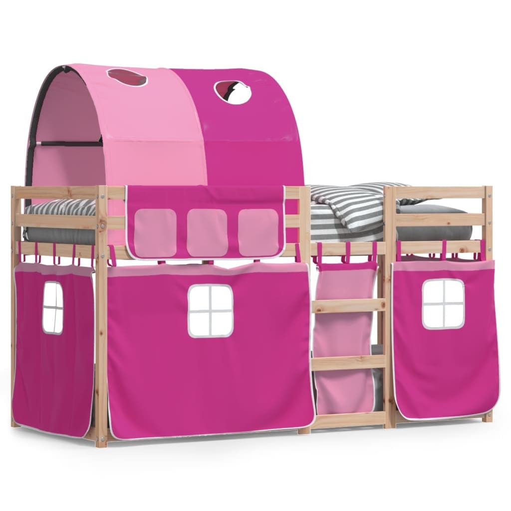 Łóżko piętrowe z zasłonami Pink 75x190 cm lite drewno sosnowe
