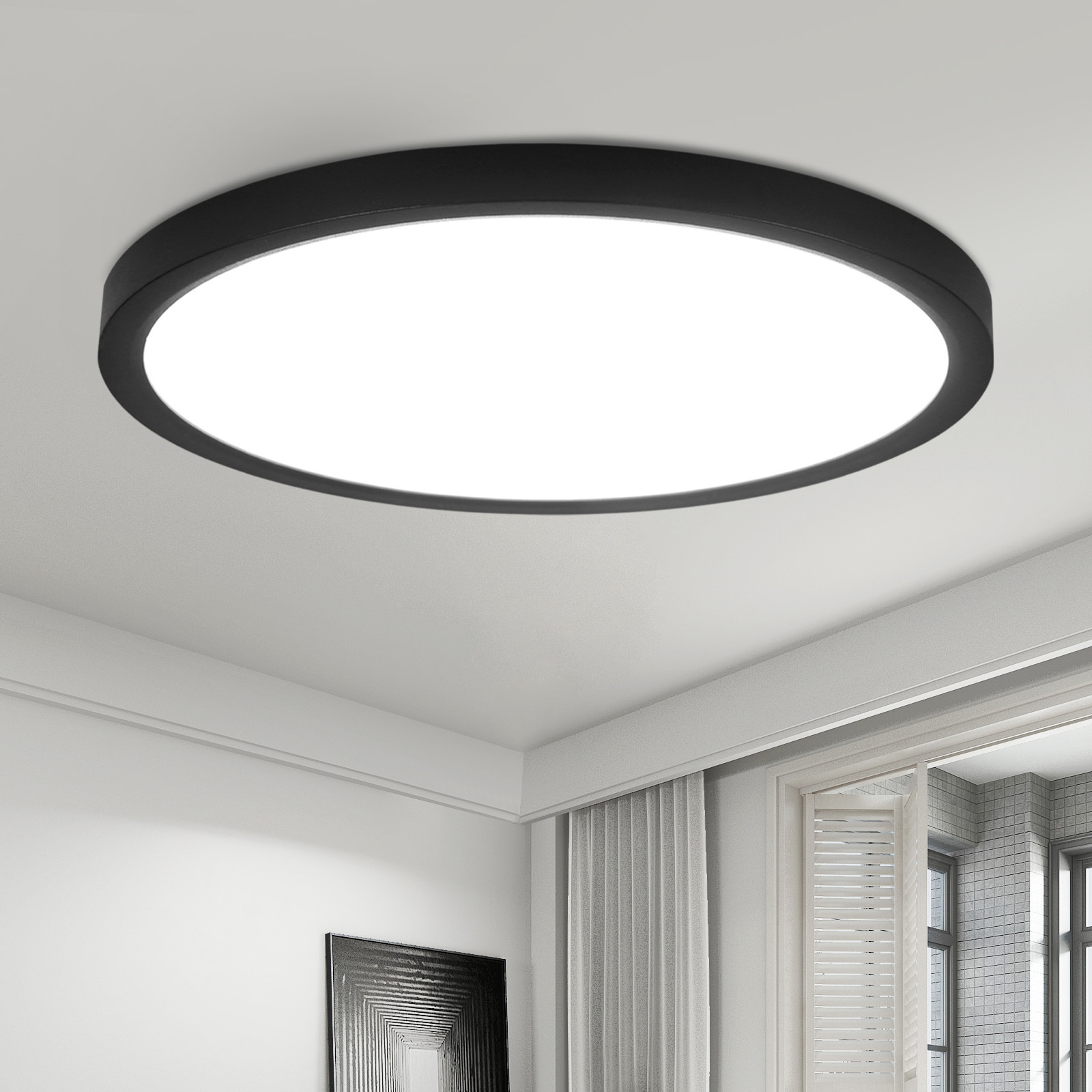 ZMH lampa sufitowa czarna LED lampa sufitowa Ø30cm lampa łazienkowa płaska okrągła zimna biała lampa do sypialni lampa kuchenna 24W lampa do przedpokoju lampa łazienkowa kuchnia korytarz
