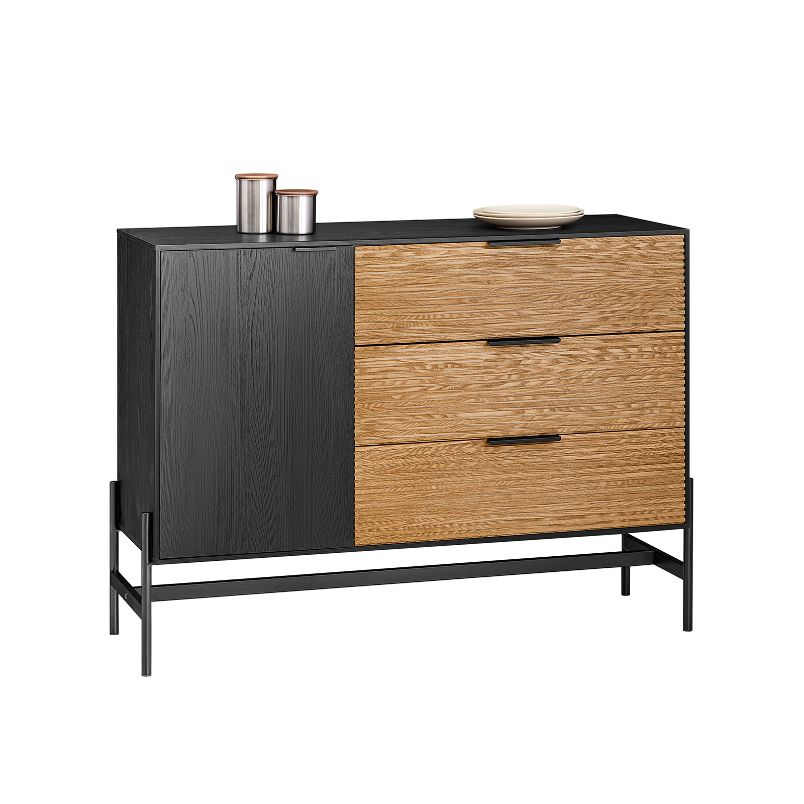SoBuy HFSB02-SCH Kredens Szafka kuchenna Szafka do przedpokoju Bufet Szafka na buty Komoda kuchenna Szafka do przechowywania Szafka TV Czarna WD ok. 114x83x40cm