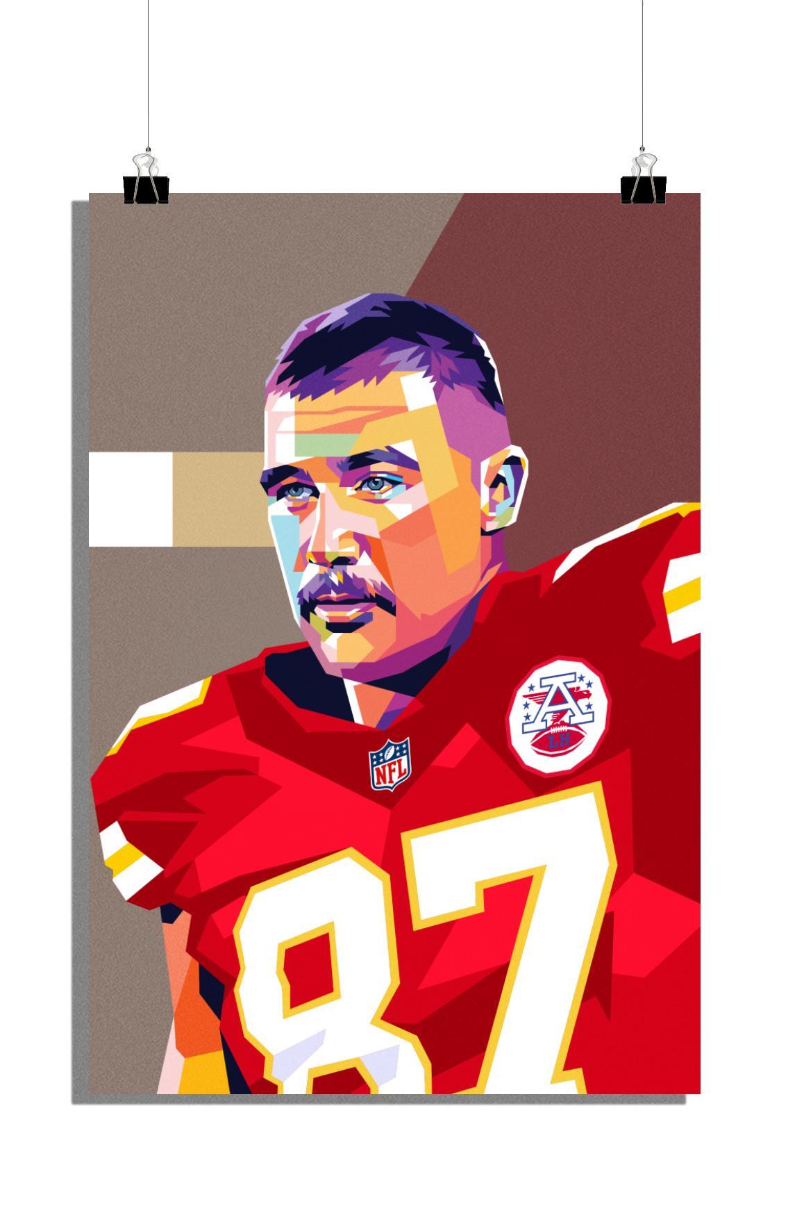 Plakat Travis Kelce - Plakat futbol amerykański - Plakat Kansas City Chiefs - Plakat Pop Art - Plakat trykotowy - 51x71cm - Idealny do oprawienia w ramę