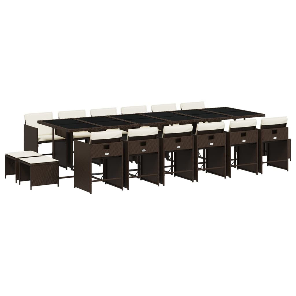 vidaXL 17-częściowy ogrodowy zestaw jadalniany z poduszkami z brązowego polirattanu