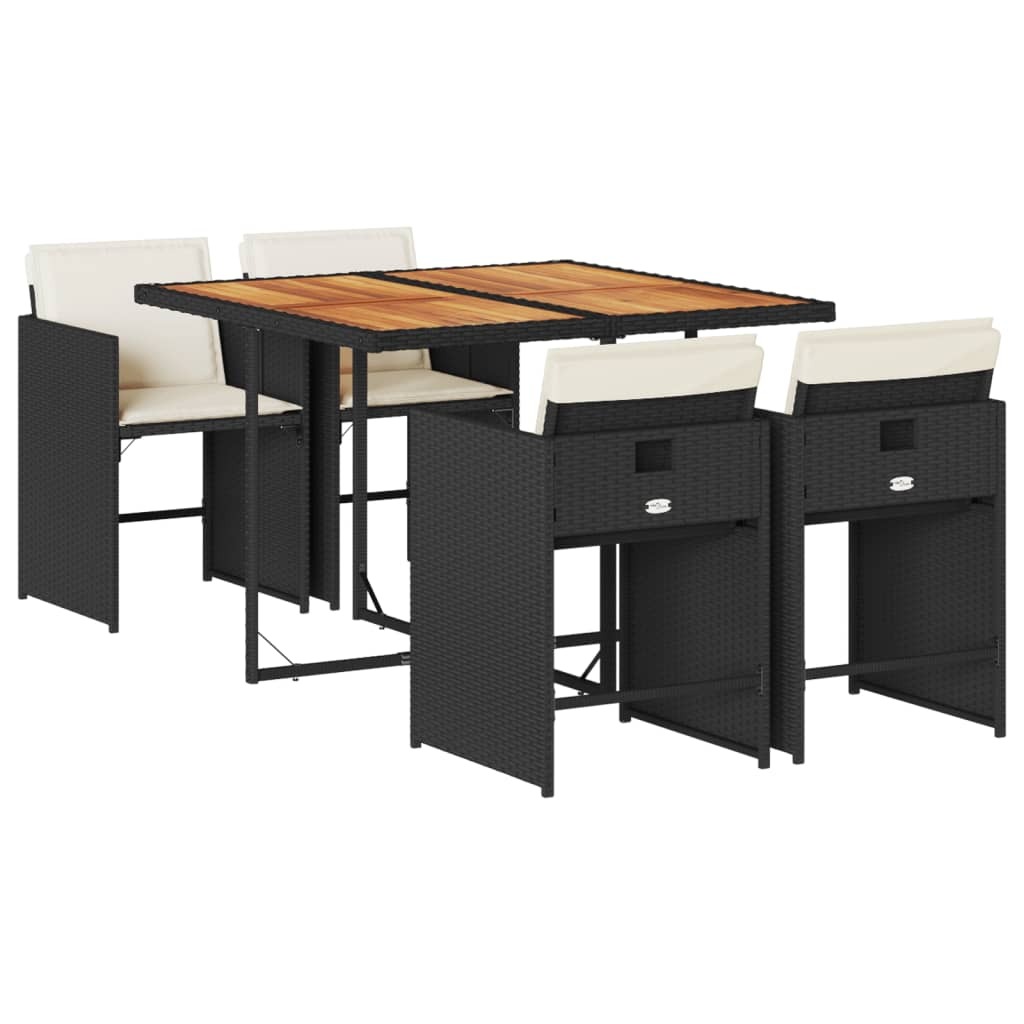 vidaXL 5-częściowy ogrodowy zestaw jadalniany z poduszkami z czarnego polirattanu