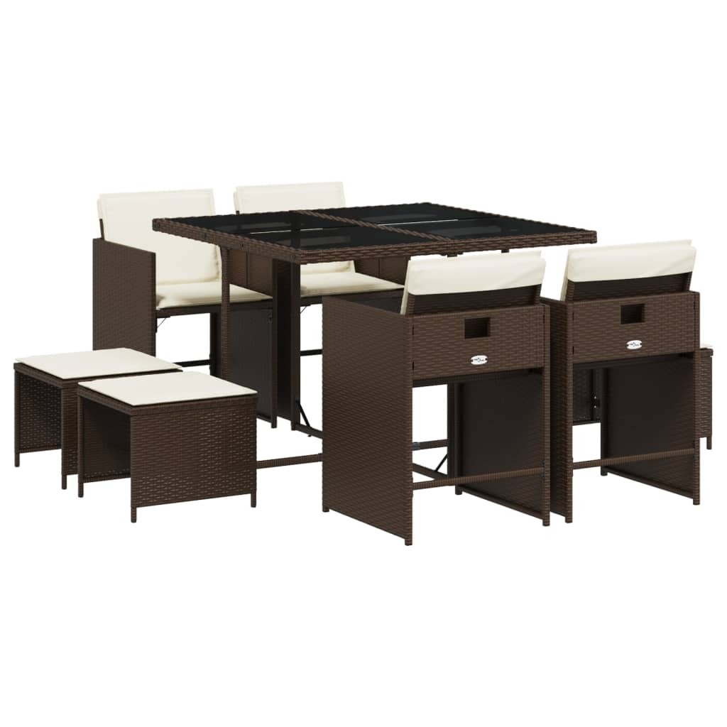 vidaXL 9-częściowy ogrodowy zestaw jadalniany z poduszkami z brązowego polirattanu