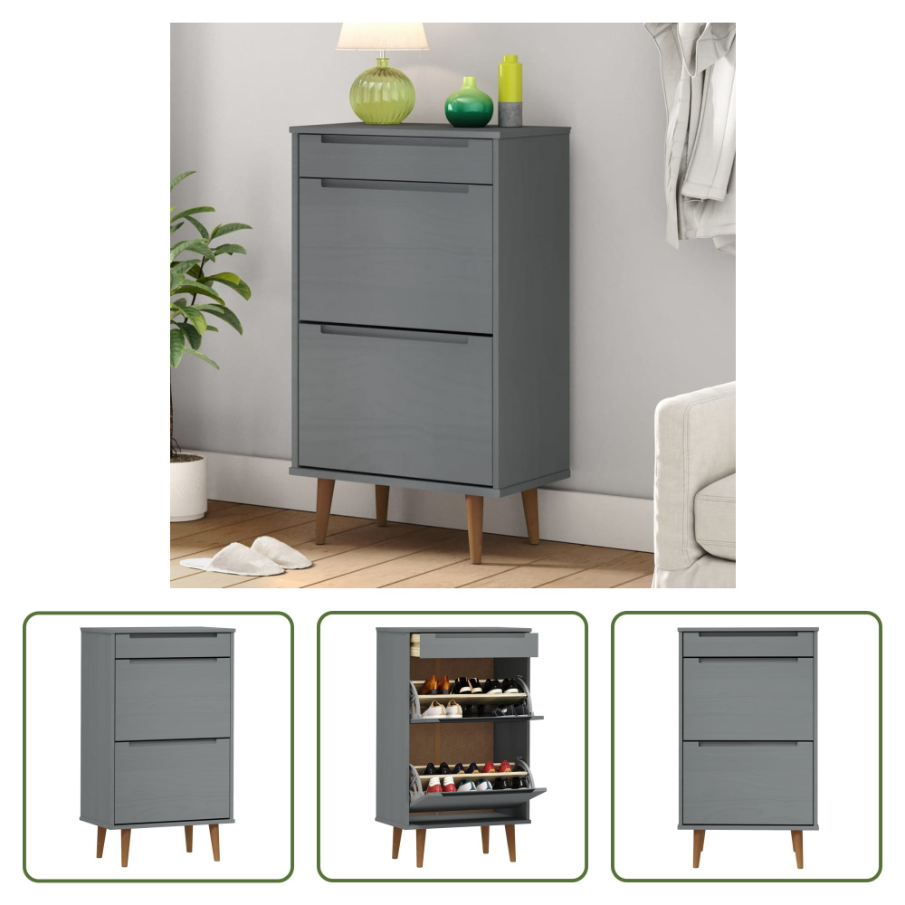 The Living Store Szafka na buty MOLDE Grey 59,5x35x103 cm lite drewno sosnowe