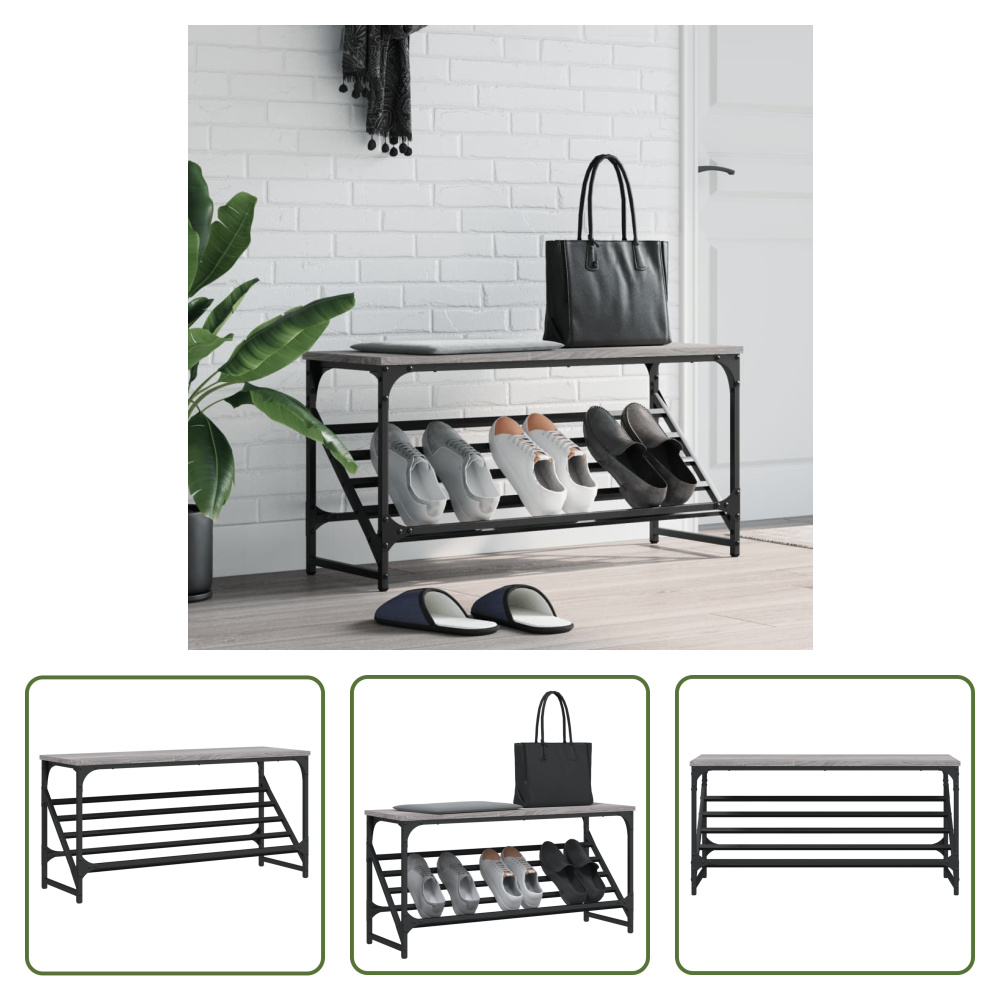 The Living Store Stojak na buty szary Sonoma 90x30x45 cm Materiał drewnopochodny