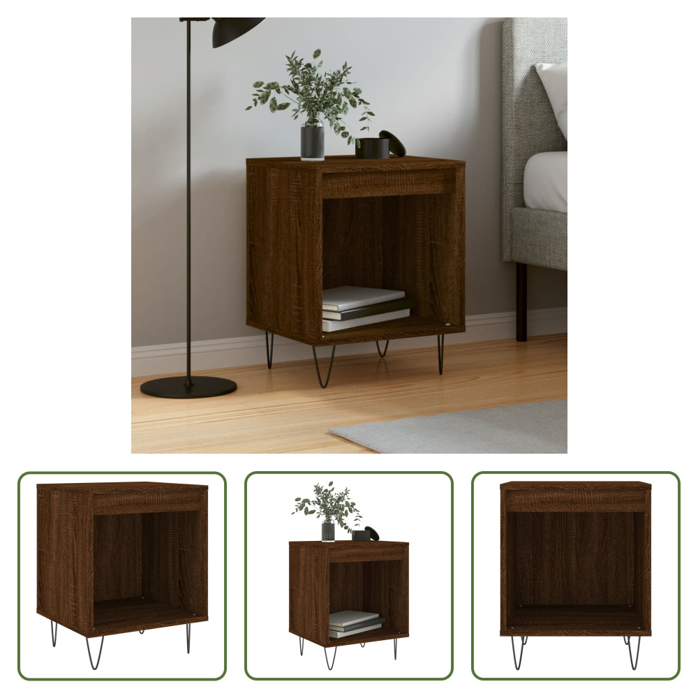 The Living Store szafka nocna brązowy dąb 40x35x50 cm materiał drewnopochodny