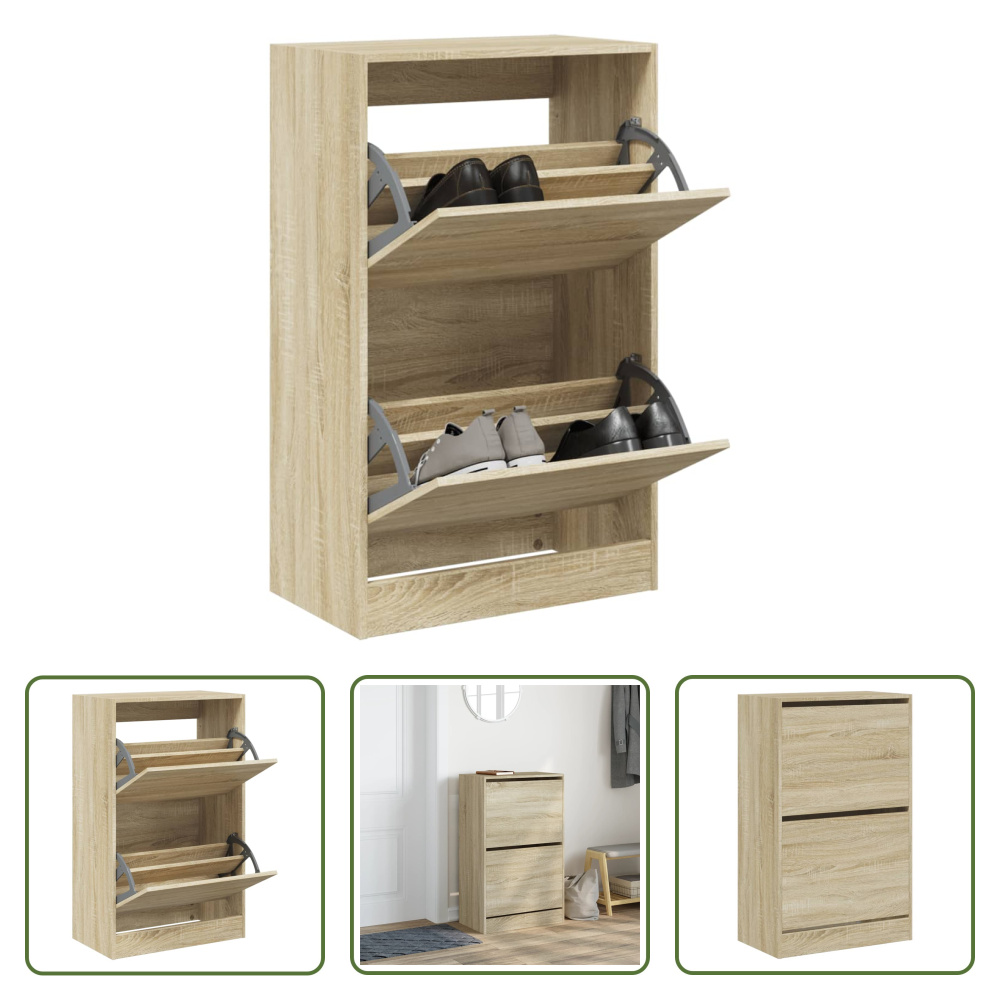 The Living Store Szafka na buty dąb sonoma 60x34x96,5 cm Materiał drewnopochodny