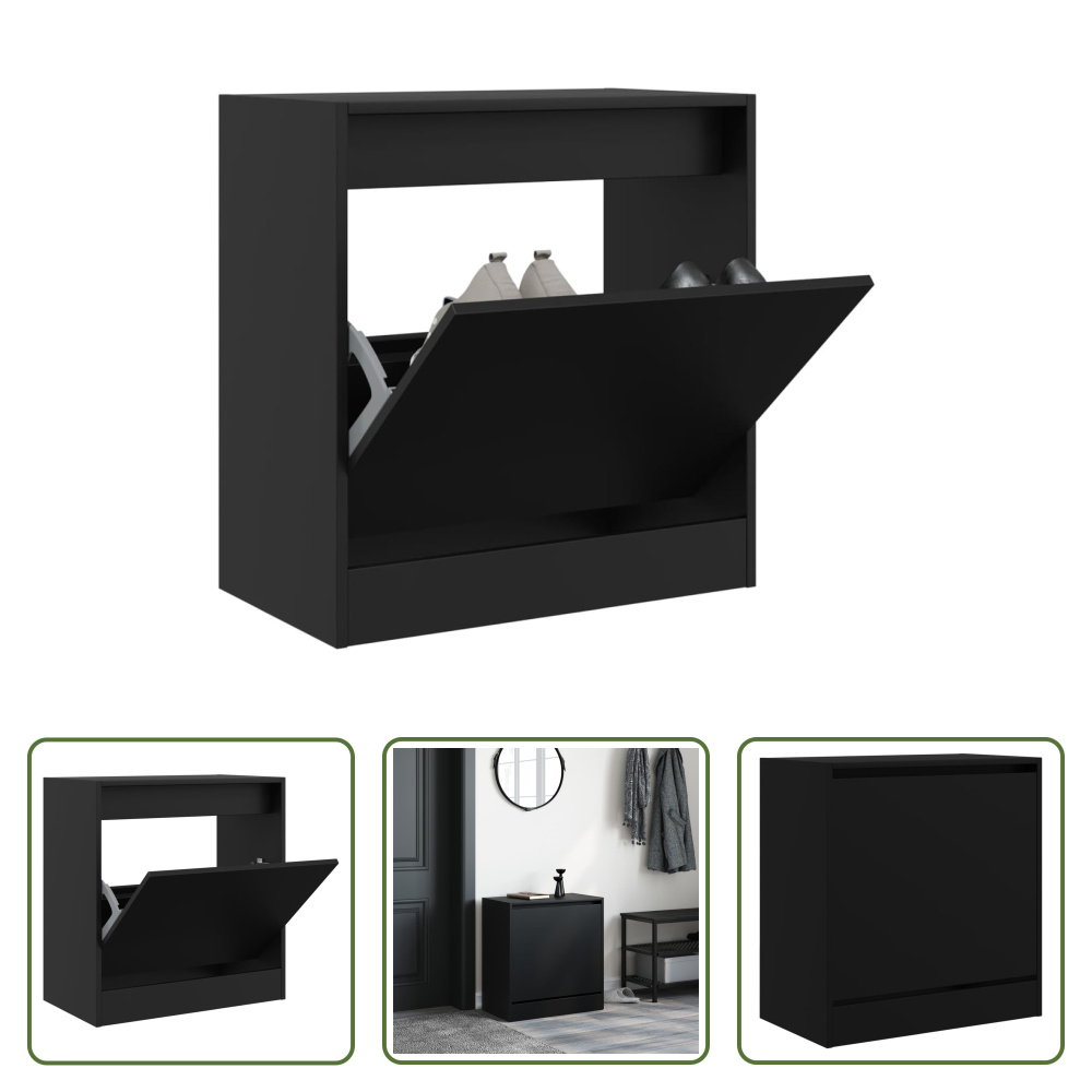 The Living Store Szafka na buty czarna 60x34x63,5 cm Materiał drewnopochodny