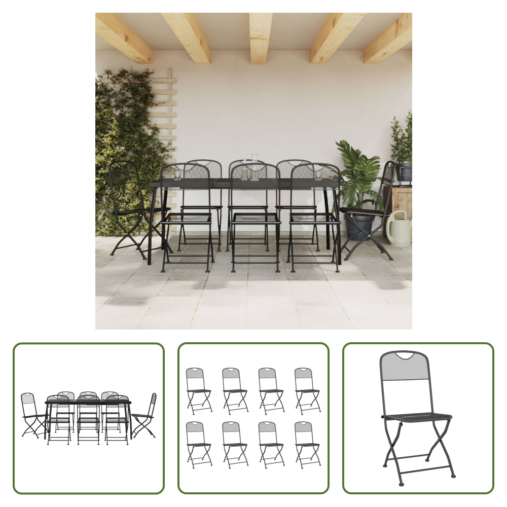 The Living Store 9-częściowy ogrodowy zestaw jadalniany antracytowy z siatki cięto-ciągnionej