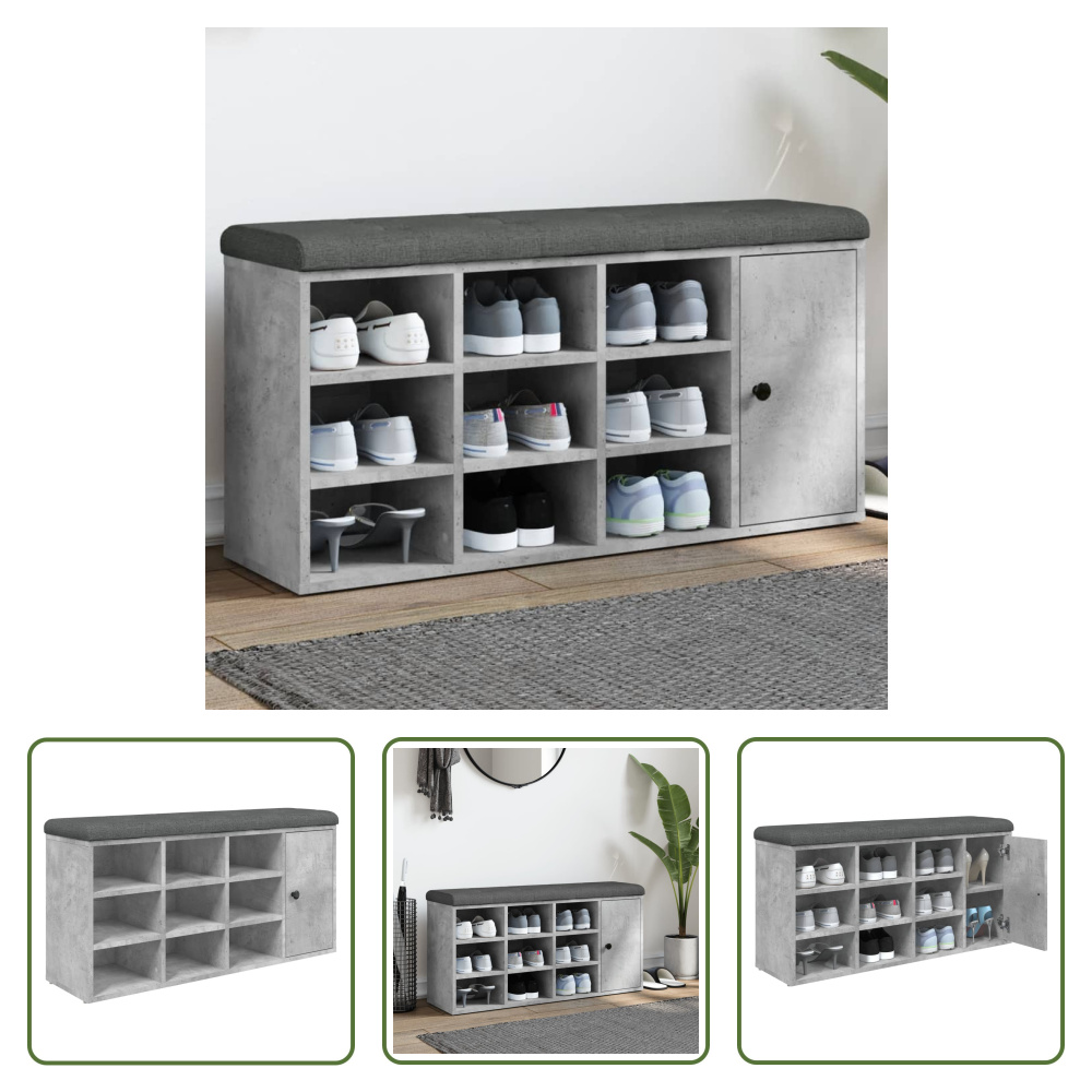 The Living Store Ławka na buty betonowa szara 102x32x50 cm Materiał drewnopochodny