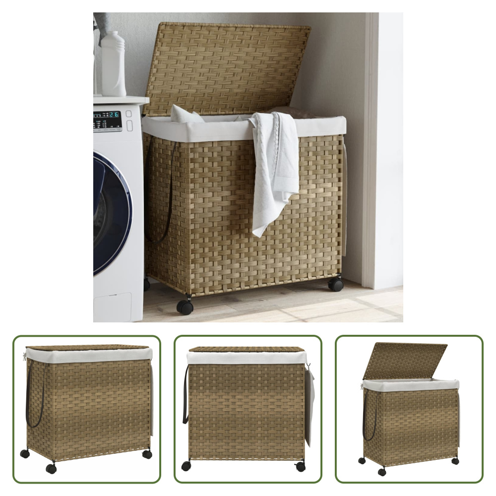 Living Store Kosz na pranie z kółkami 60x35x60,5 cm rattan