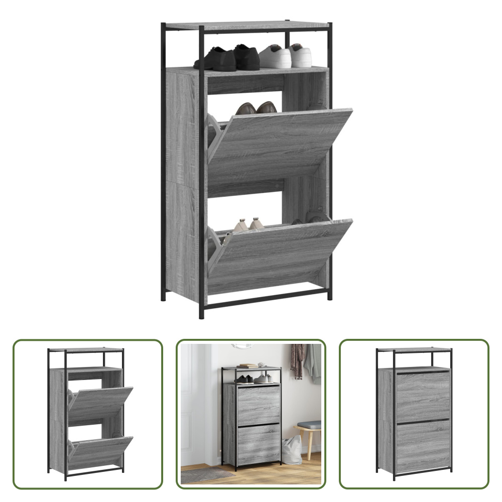 The Living Store Szafka na buty szara Sonoma 60x34x112 cm Materiał drewnopochodny