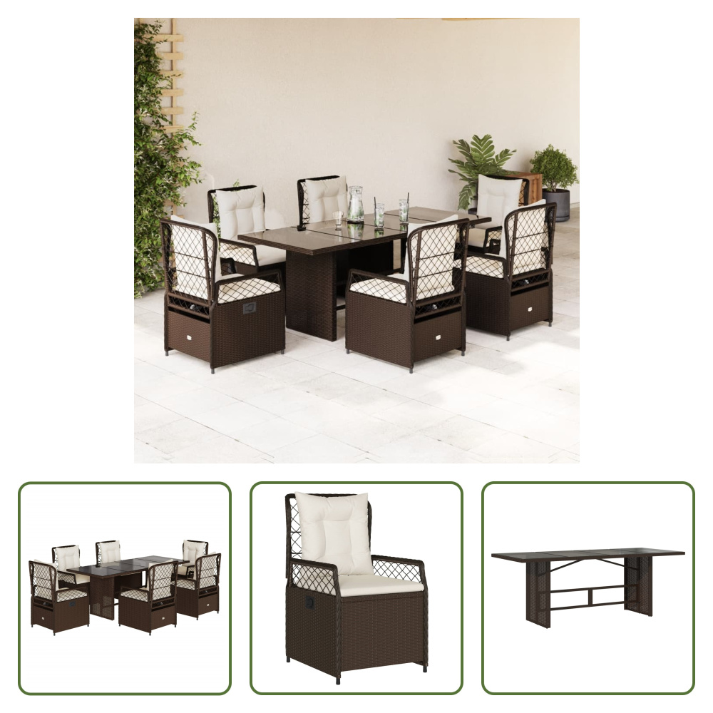 The Living Store 7-częściowy ogrodowy zestaw jadalniany z poduszkami z brązowego polirattanu