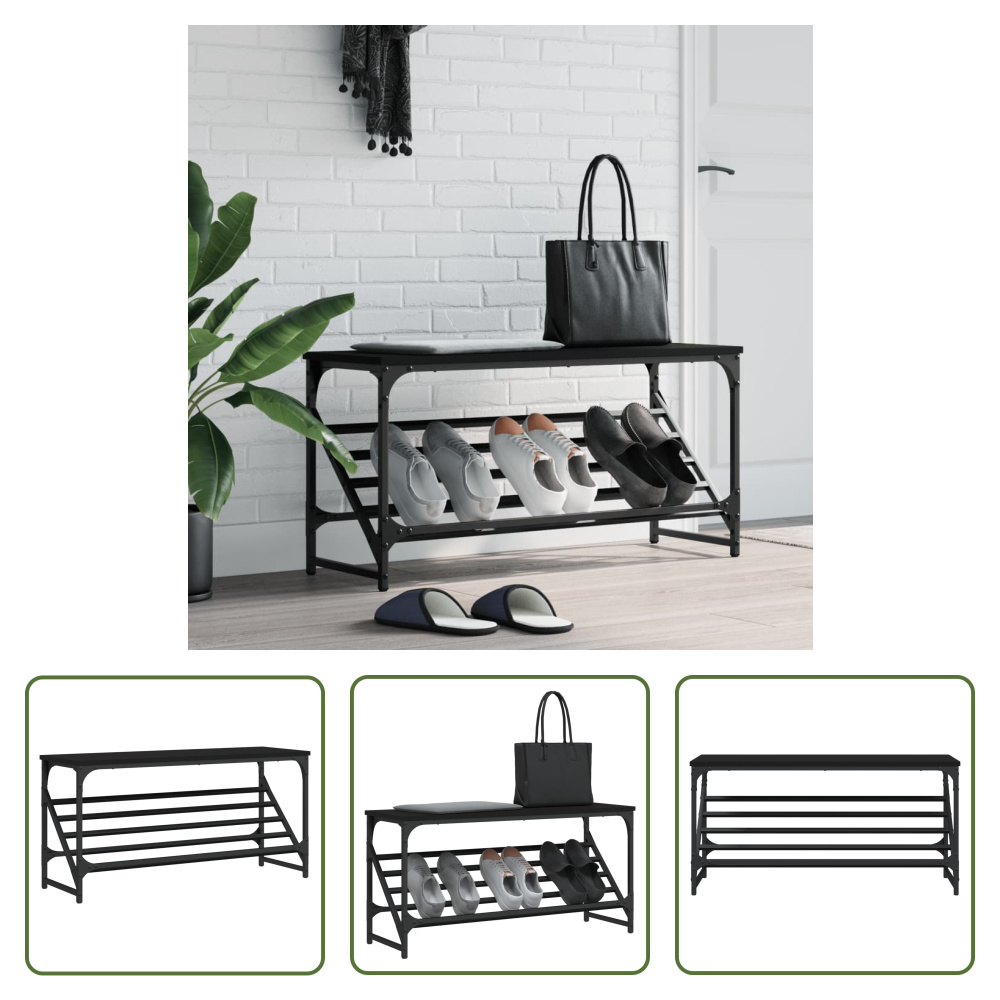 The Living Store Stojak na buty czarny 90x30x45 cm materiał drewnopochodny