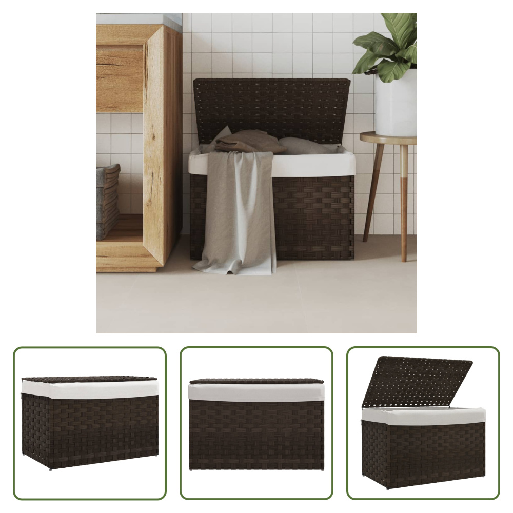 The Living Store Kosz na pranie z pokrywą Ciemnobrązowy 55,5x35x34 cm Poli rattan