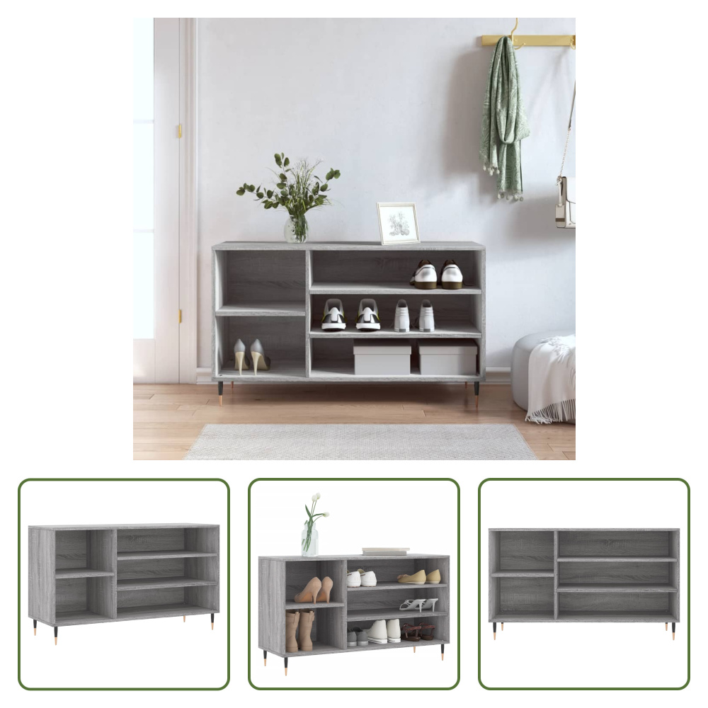 The Living Store Stojak na buty szary Sonoma 102x36x60 cm Materiał drewnopochodny