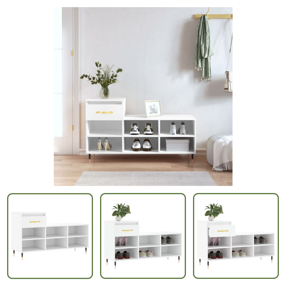 The Living Store Stojak na buty Biały 102x36x60 cm Materiał drewnopochodny