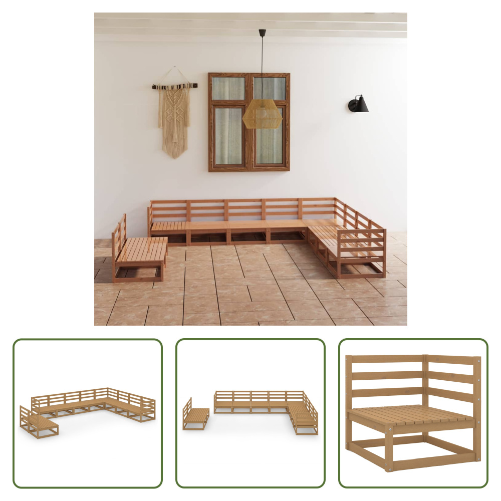 The Living Store 10-częściowy zestaw wypoczynkowy do ogrodu miodowy brąz lite drewno sosnowe