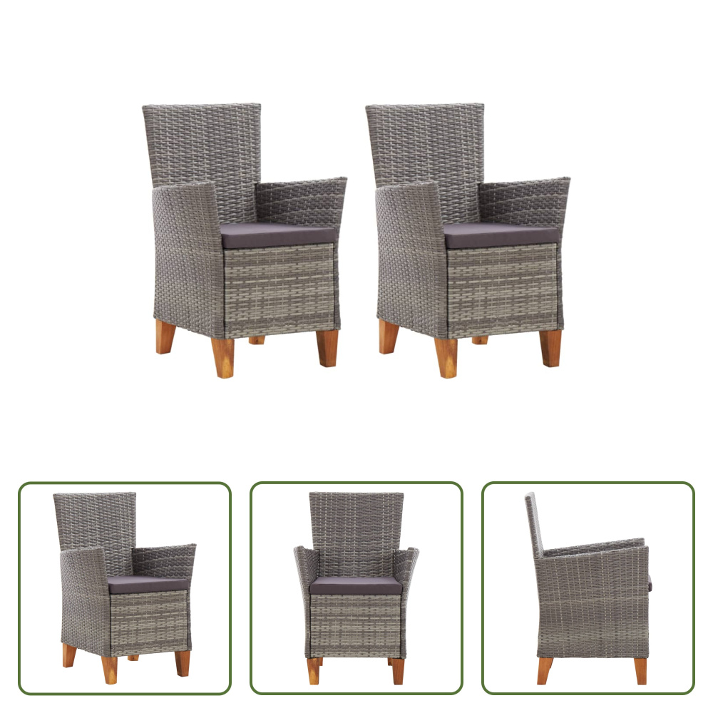 The Living Store Krzesła ogrodowe 2 szt. z poduszkami Poly Rattan Grey