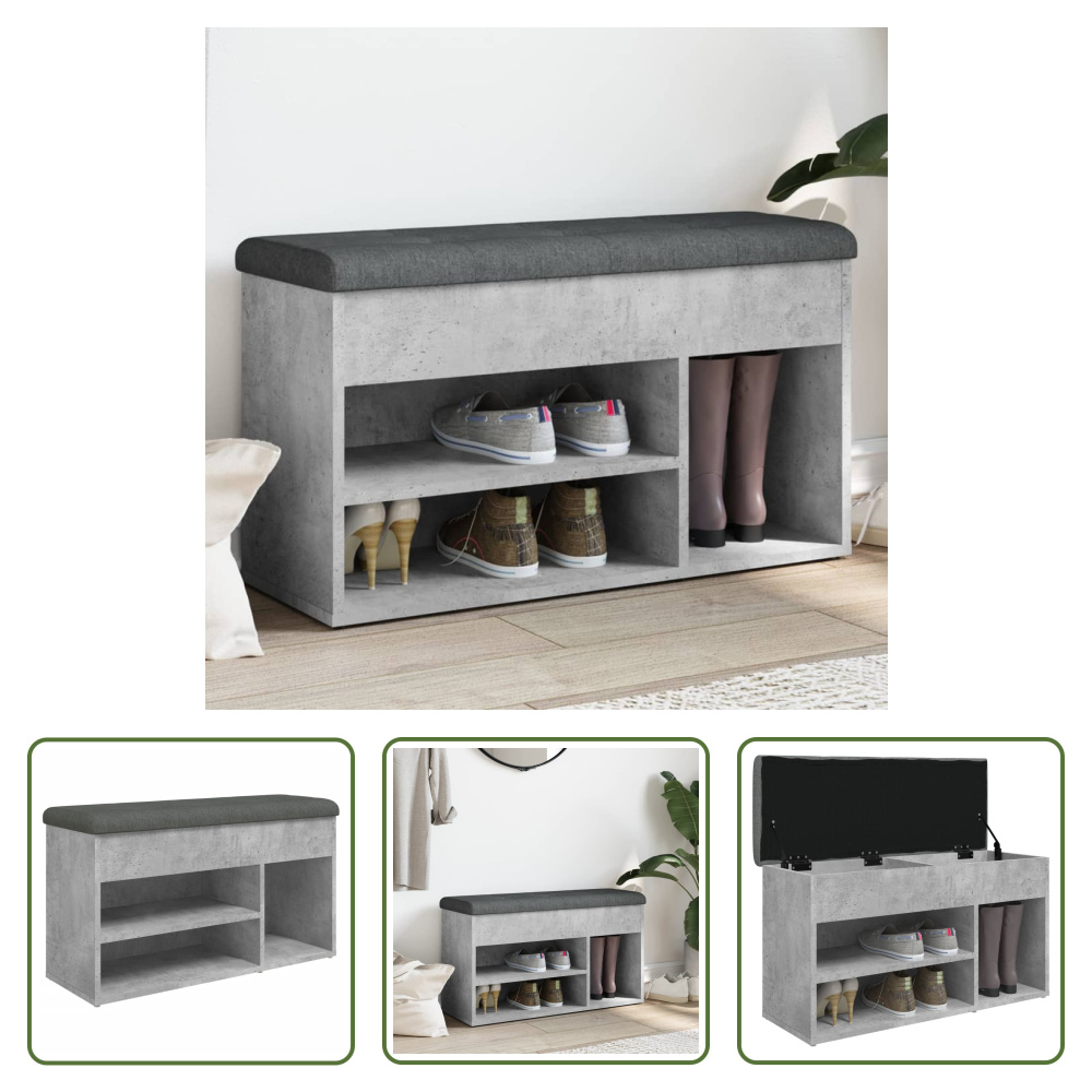 The Living Store Ławka na buty betonowa szara 82x32x45,5 cm Materiał drewnopochodny