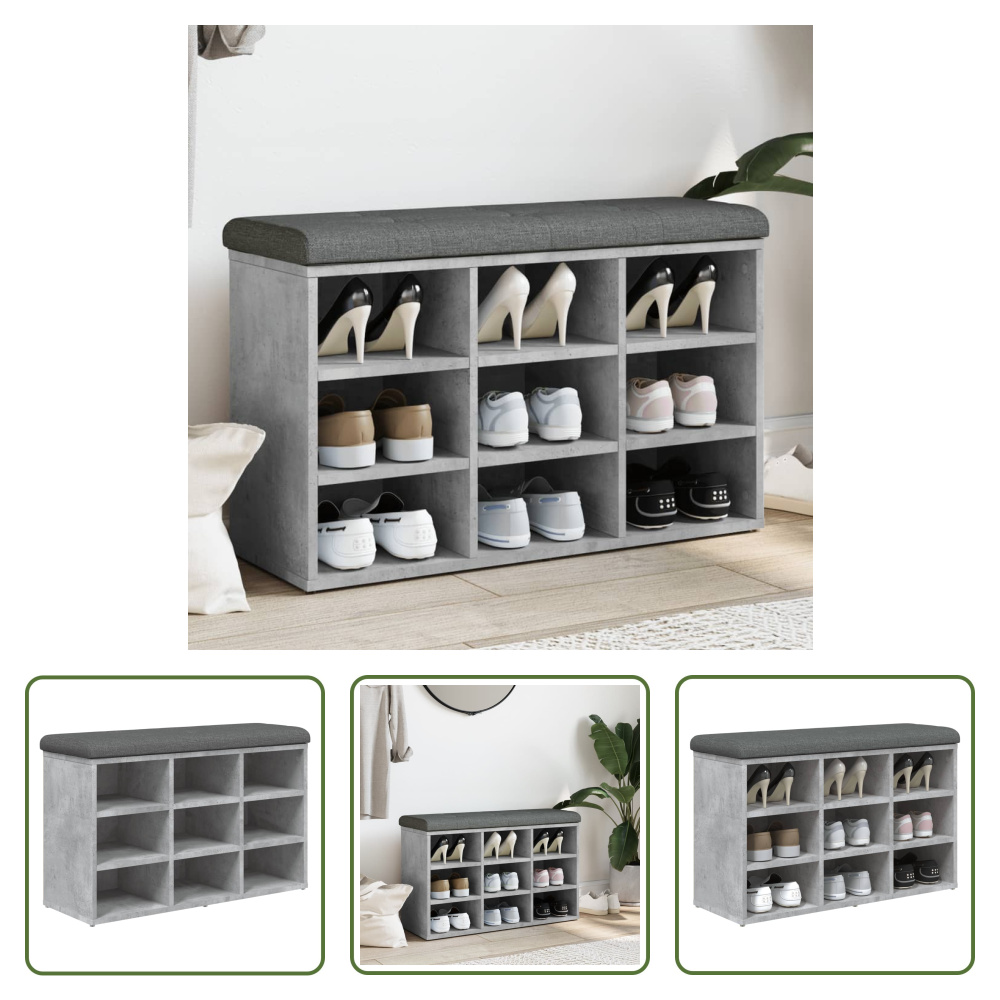 The Living Store Ławka na buty betonowa szara 82x32x50 cm Materiał drewnopochodny