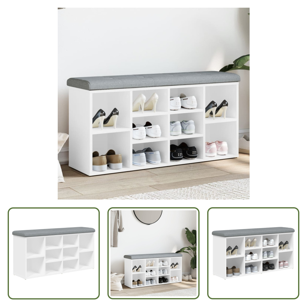 The Living Store Ławka na buty biała 102x32x50 cm Materiał drewnopochodny