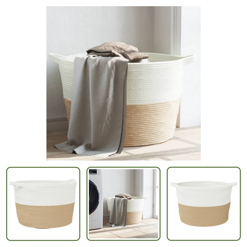 Kosz na pranie The Living Store Beżowo-biały Ø60x36 cm Bawełna