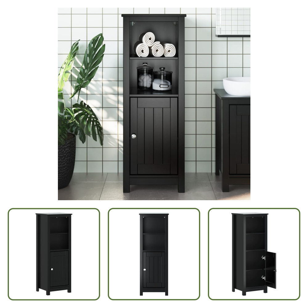 The Living Store Szafka łazienkowa BERG czarna 40x34x110 cm lite drewno sosnowe