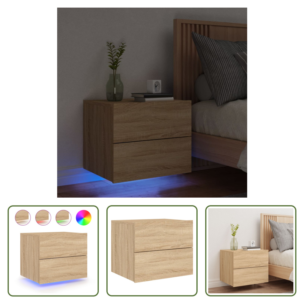 The Living Store Szafka nocna ścienna z oświetleniem LED dąb sonoma
