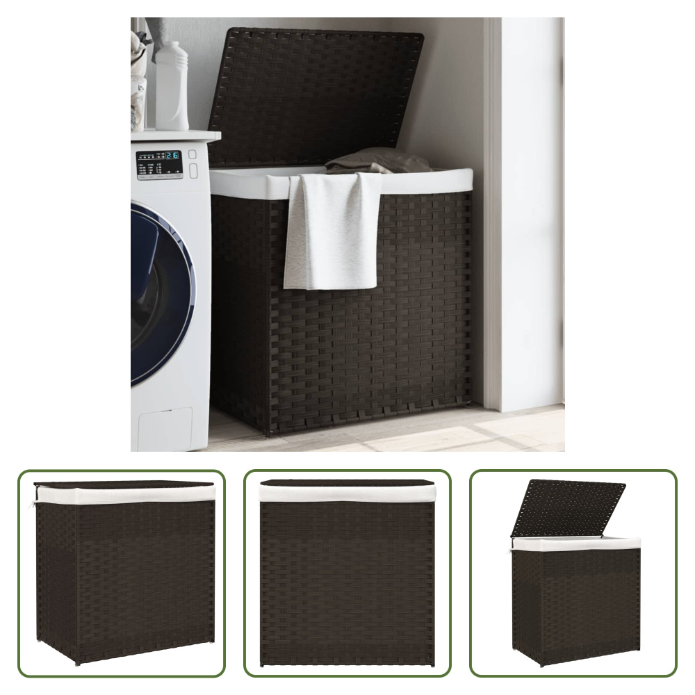 The Living Store Kosz na pranie z 2 przegrodami Ciemnobrązowy 53x35x57 cm Poli rattan