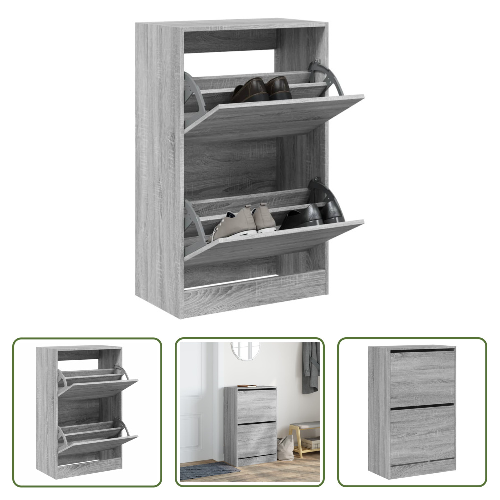 The Living Store Szafka na buty Grey Sonoma 60x34x96,5 cm Materiał drewnopochodny