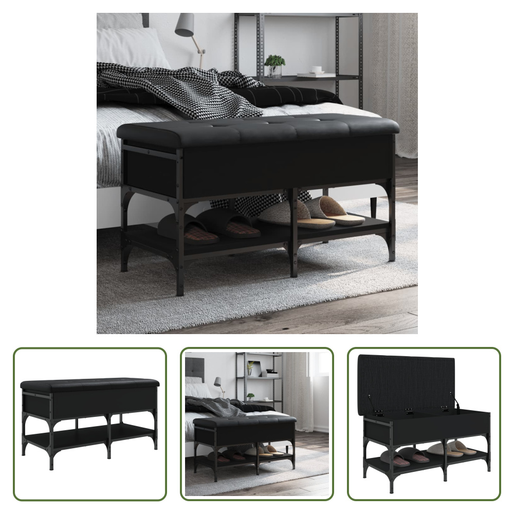 The Living Store Ławka na buty czarna 82x42x45 cm Materiał drewnopochodny