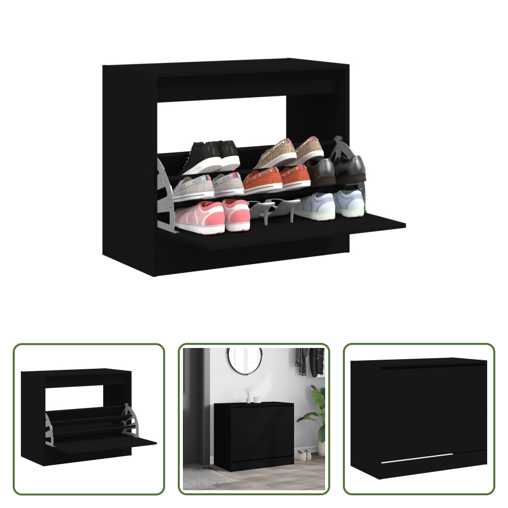 The Living Store Szafka na buty czarna 80x42x69 cm materiał drewnopochodny