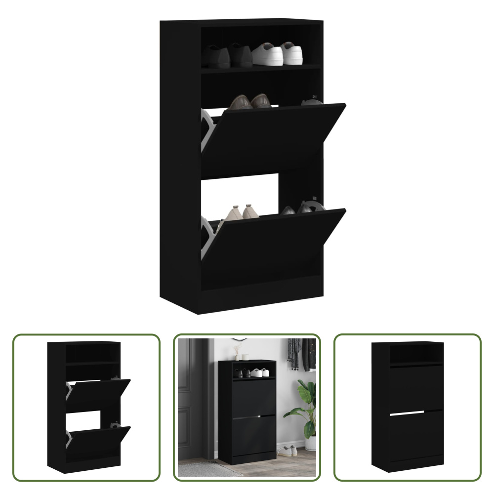 The Living Store Szafka na buty czarna 60x34x116 cm materiał drewnopochodny